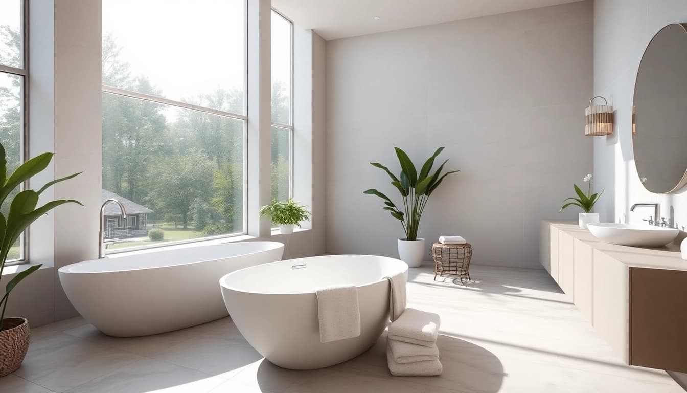 Transform your space with elegant bathrooms featuring luxurious design and natural lighting.