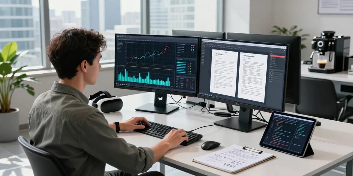 Detect PDF fraud with AI technology in a modern verification lab, showing technicians analyzing document data.