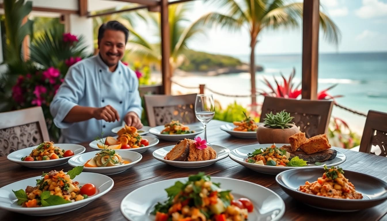 Culinary delights from a Sint Maarten private chef at an outdoor dining event.