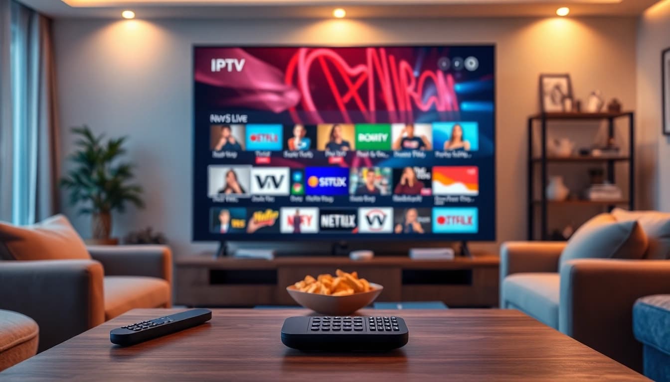 Engaging living room scene showcasing iron iptv service on a modern TV screen.