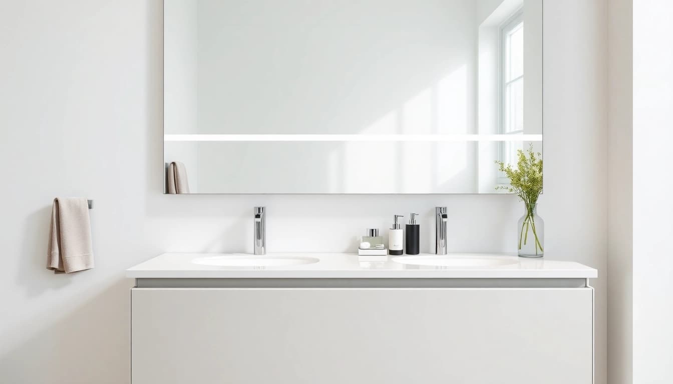 Sonni Spiegelschrank im modernen Badezimmer mit eleganten Details und natürlichem Licht.