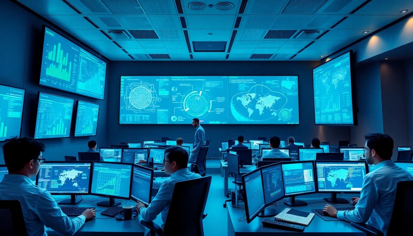 Network Monitoring Tampa: A modern operations center with technicians analyzing real-time data.