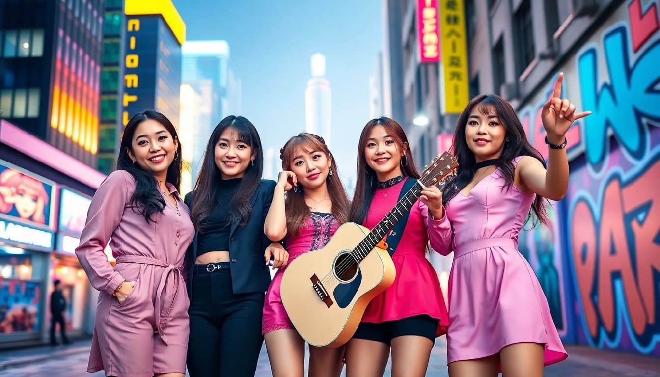 Stylish blackpink members posing in an urban setting, showcasing their unique personalities and talents.