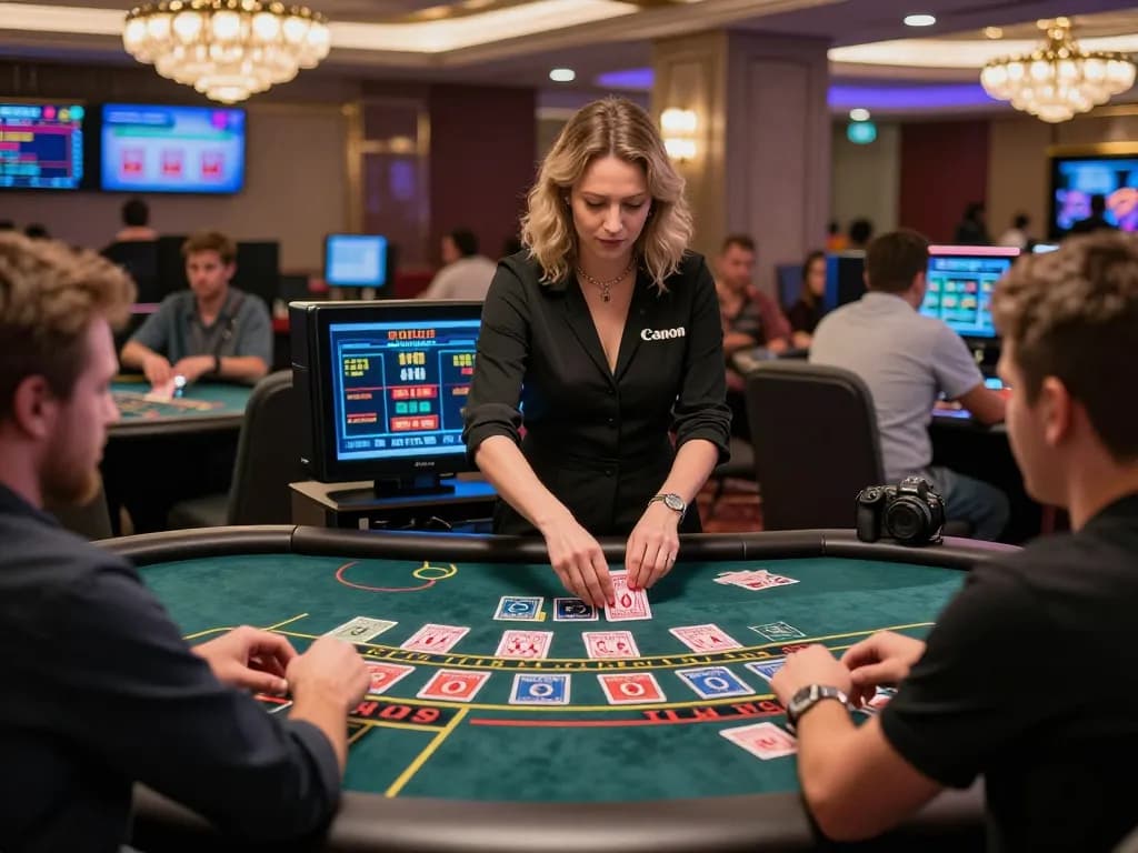 Dynamic baccarat scene in an online casino highlighting gameplay, dealer interaction, and engaging atmosphere.