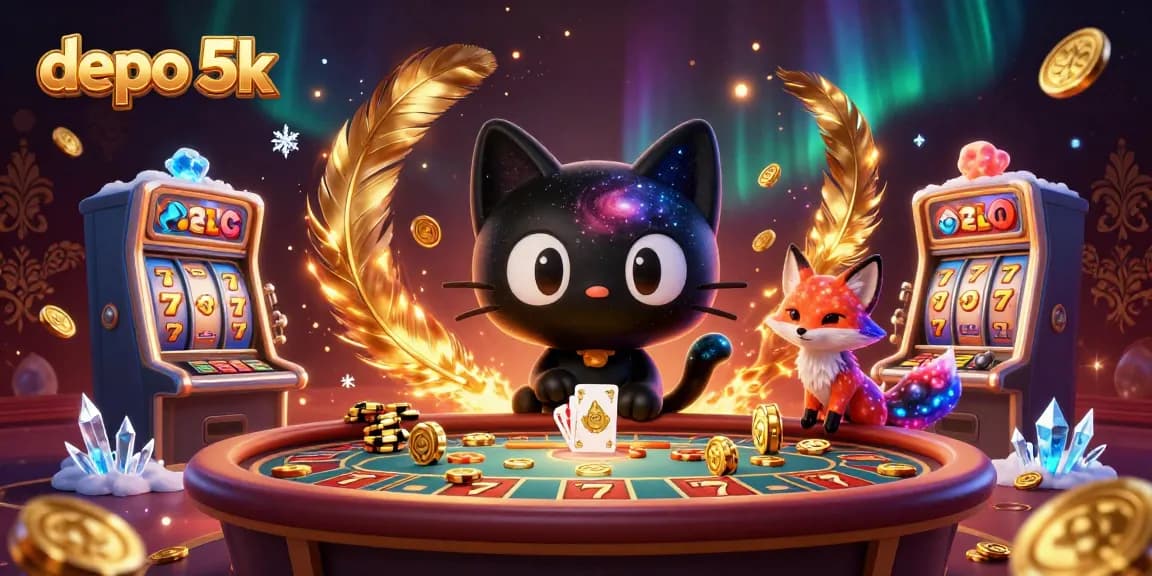 Experience the excitement of depo 5k with vibrant casino characters and slot machines in action.