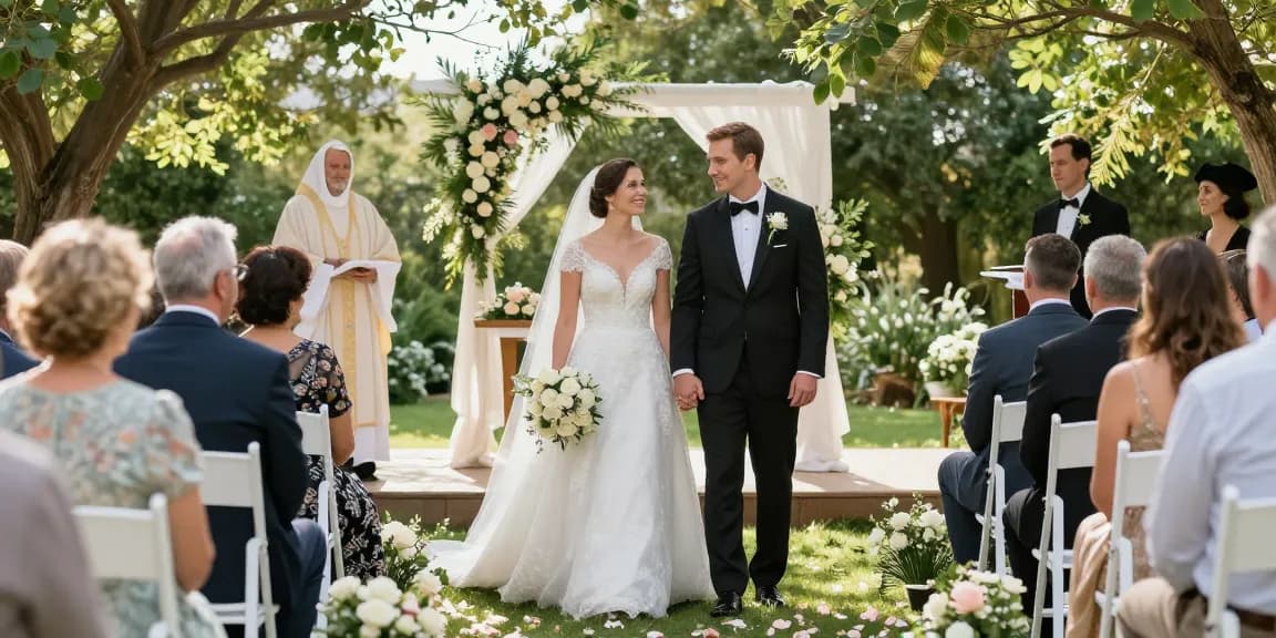 Couple exchanging vows at a beautiful rokok88 religious wedding venue surrounded by flowers.