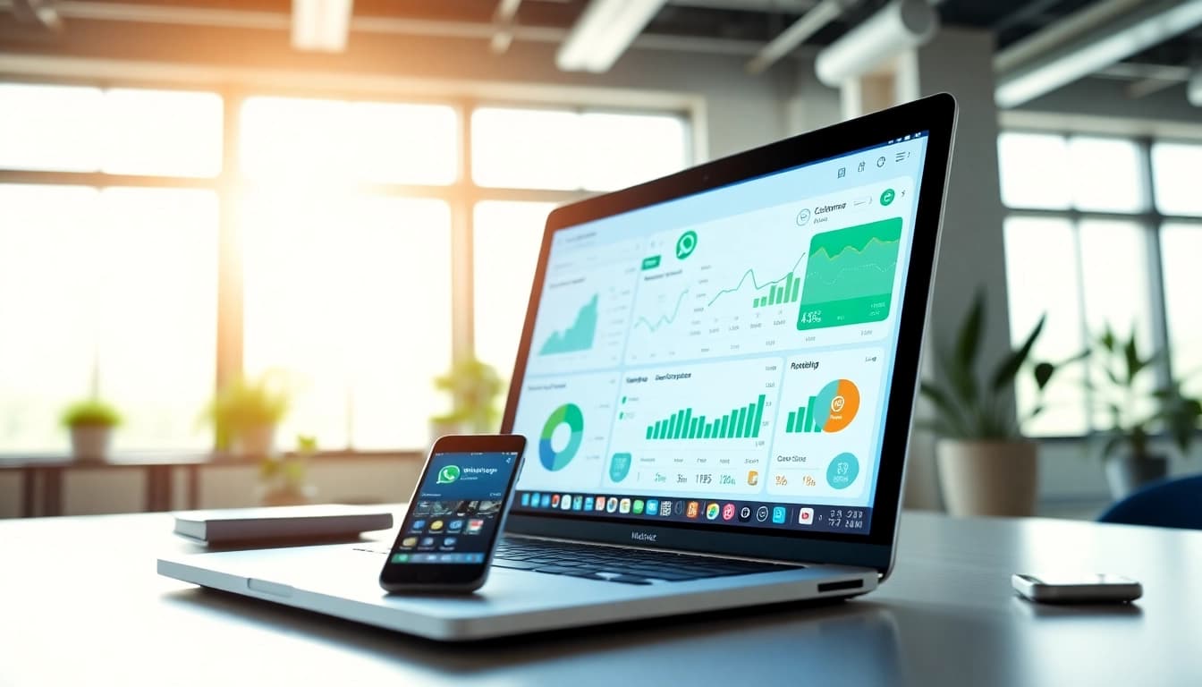 Enhance customer engagement with WhatsApp Smart CRM in a bright modern office environment.