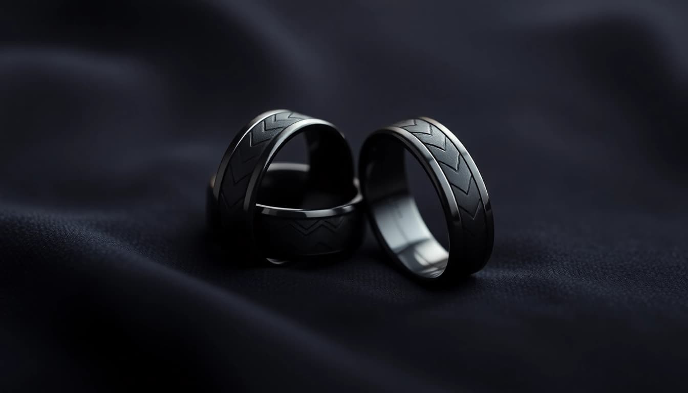 Showcasing stunning Black Wedding Rings for Men featuring elegant designs and materials.