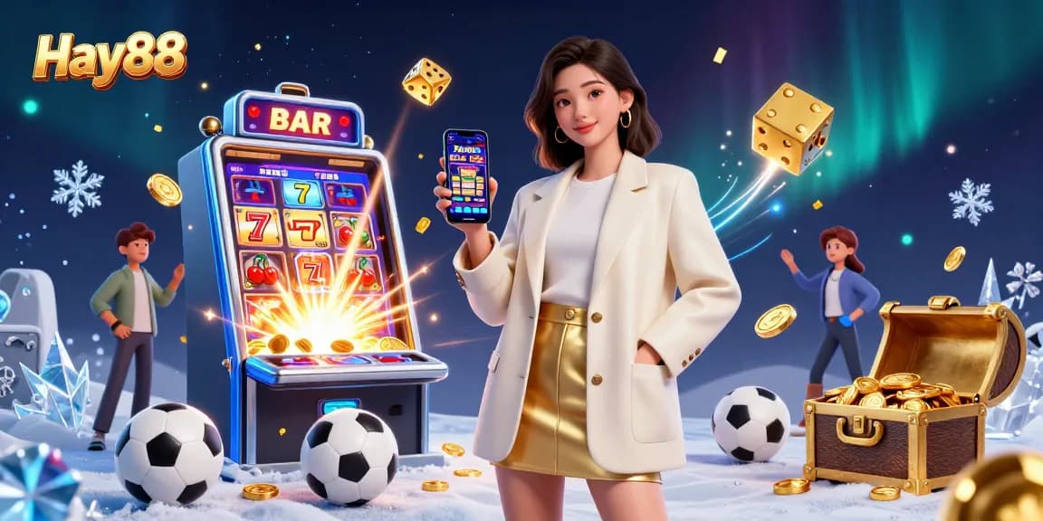Experience the vibrant gaming world at Hay88 with stunning visuals of sports betting and slot machines in action.