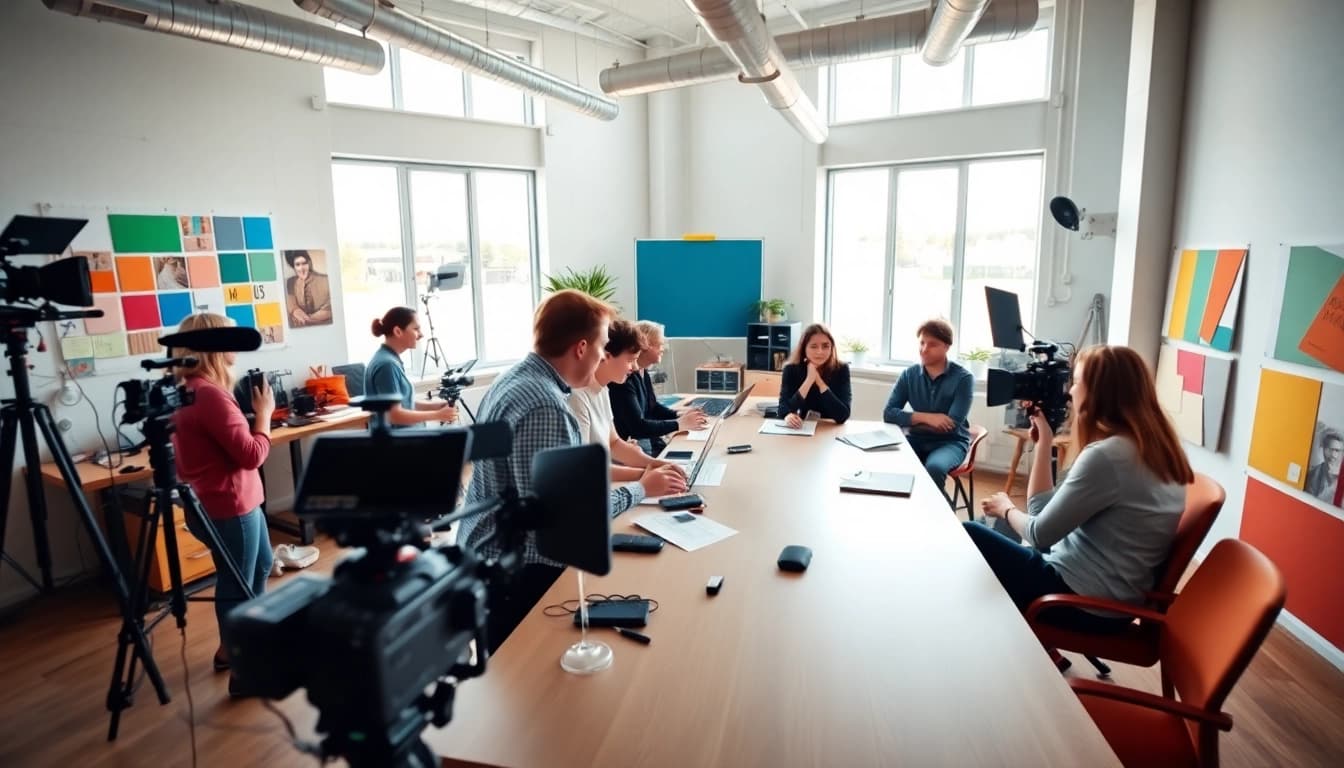 Collaborative workspace of edmonton production companies featuring creative professionals engaged in video production.
