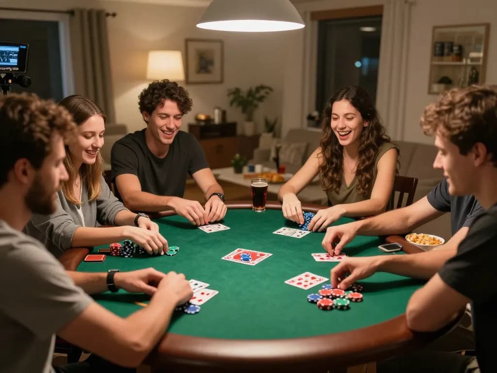 Participants enjoying an exciting poker game at home, showcasing sunwinapk-themed gameplay.