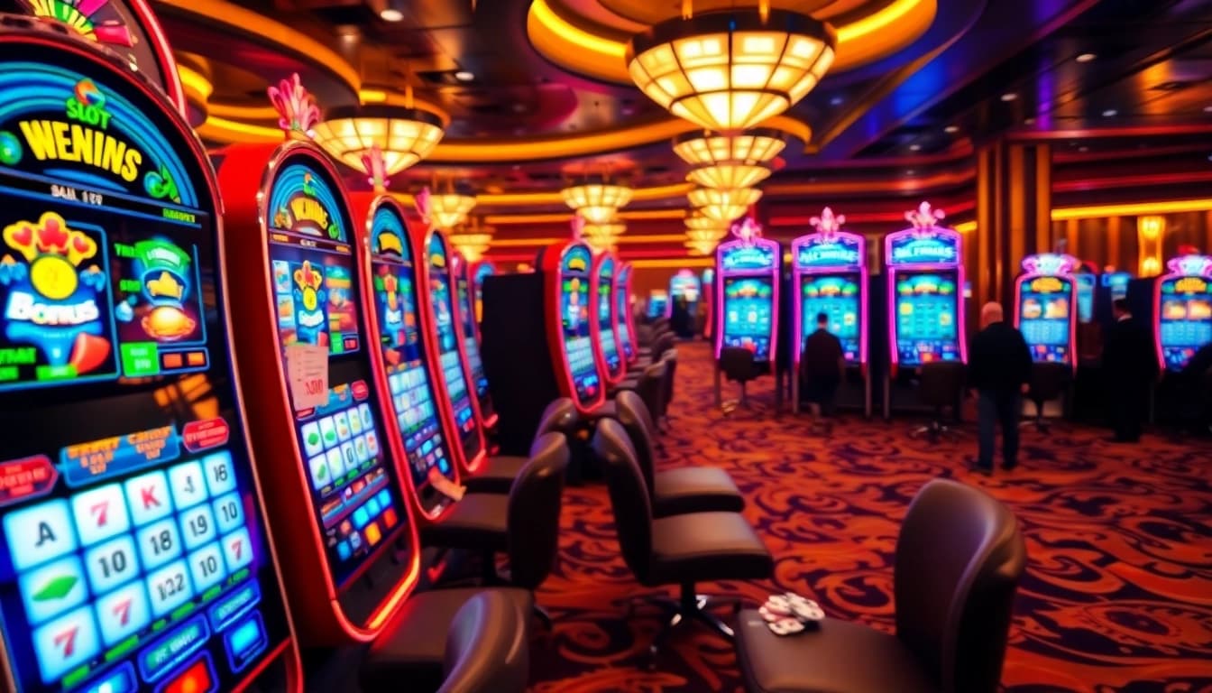 Rasakan sensasi Slot Bonus 100 di mesin slot kasino yang meriah bersama para pemain yang antusias.