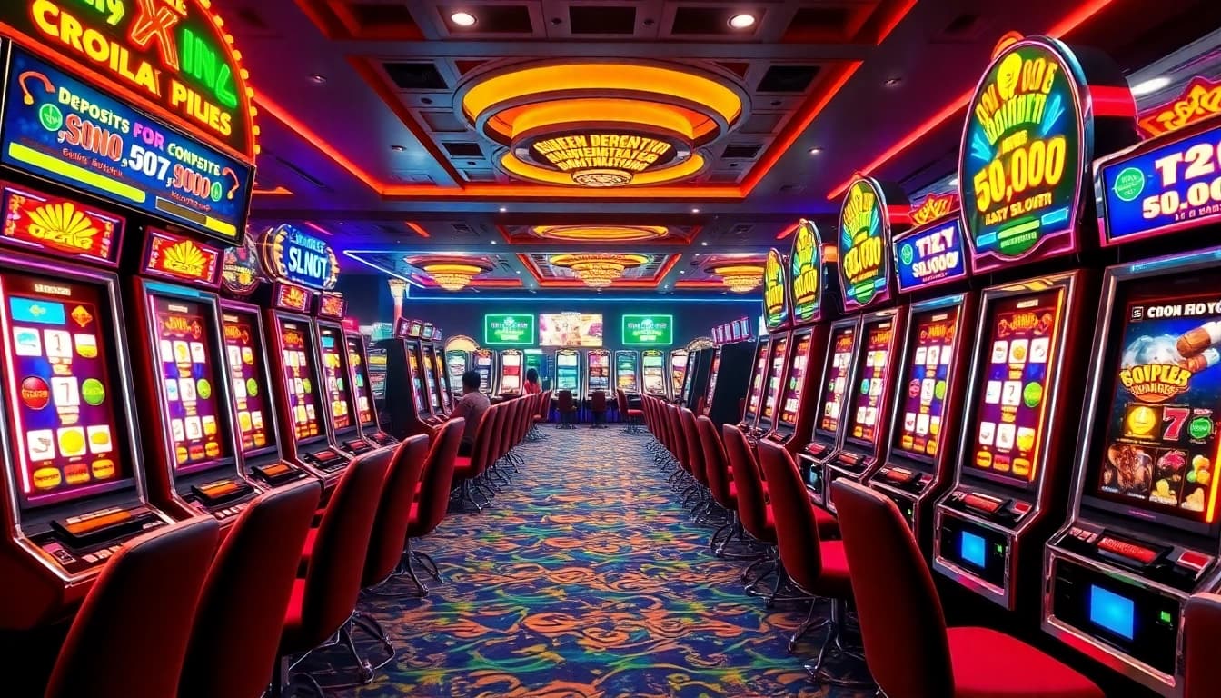 Para pemain menang pada mesin slot dengan deposit pulsa tanpa potongan di lingkungan kasino mewah.