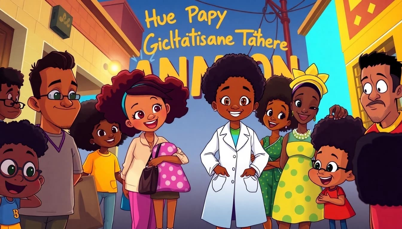 A memorable scene featuring iconic African American cartoons showcasing diversity and creativity.