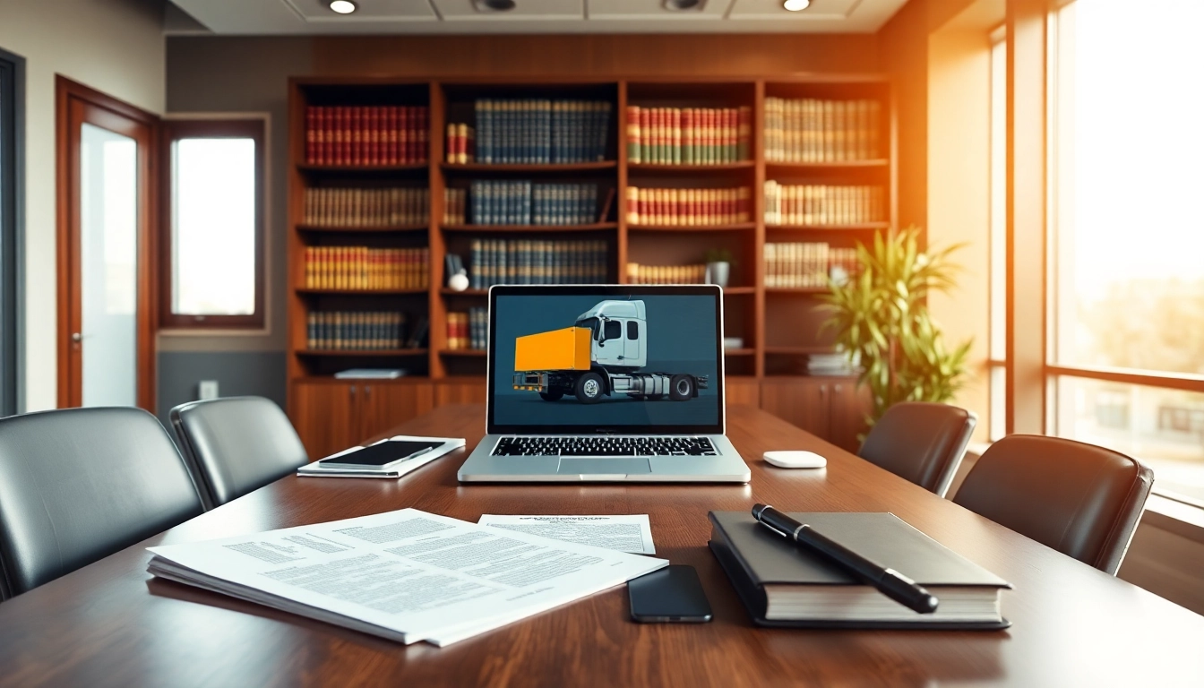 Truck accident attorney Clearwater in a modern office setting focused on legal documents.