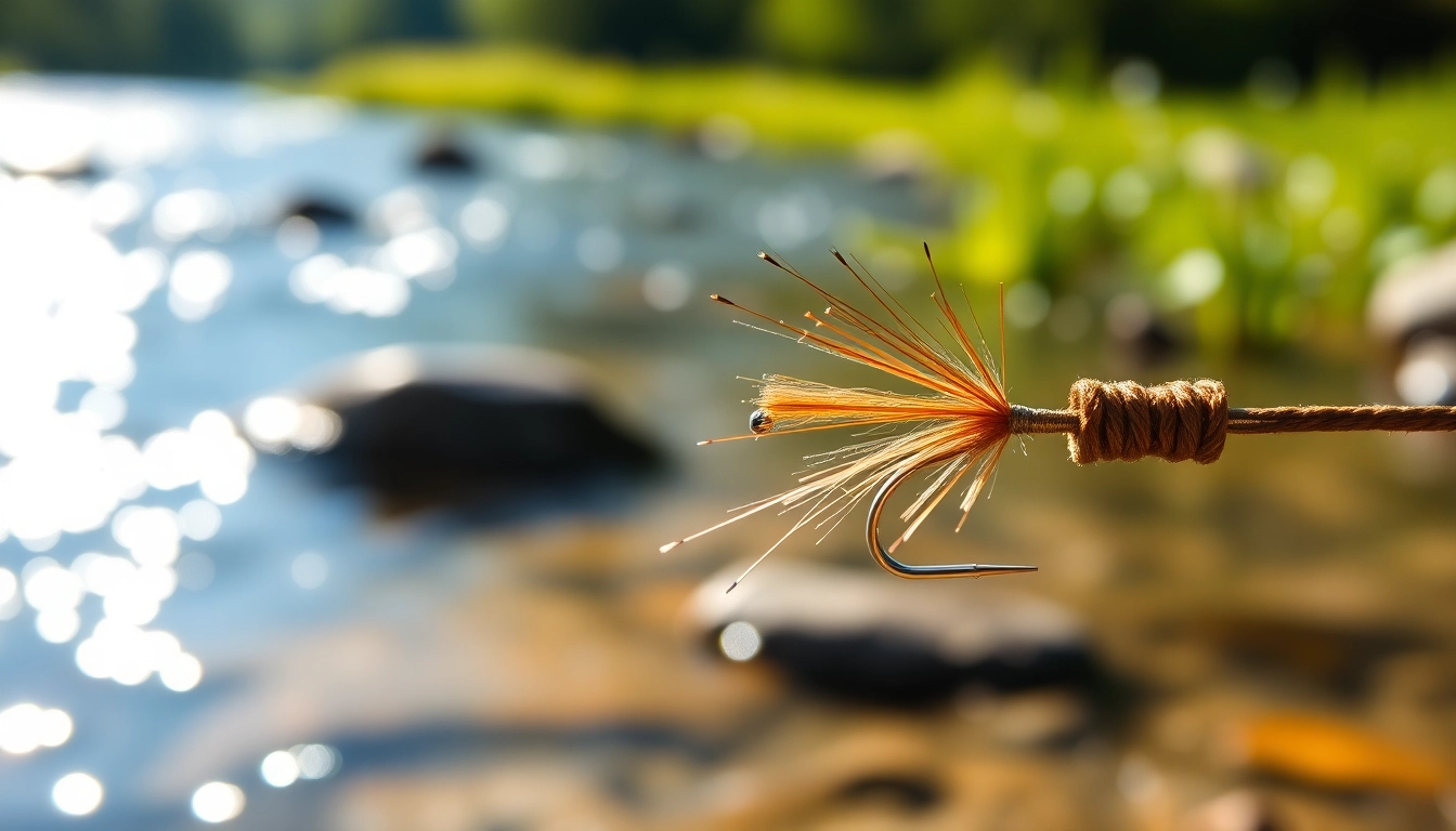 Exceptional fly fishing tippet setup showcasing intricately tied flies and natural scenery.