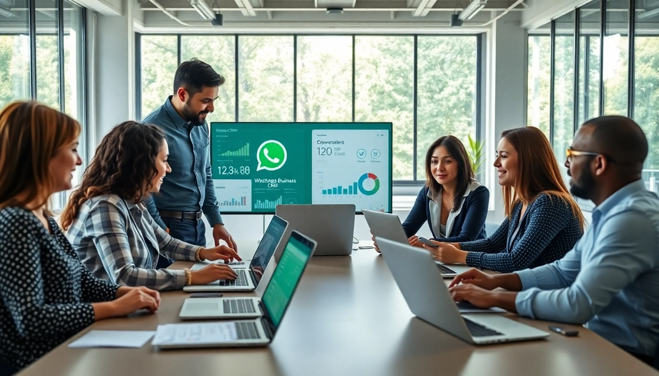 Team collaborating using WhatsApp Business CRM tools to enhance customer engagement.