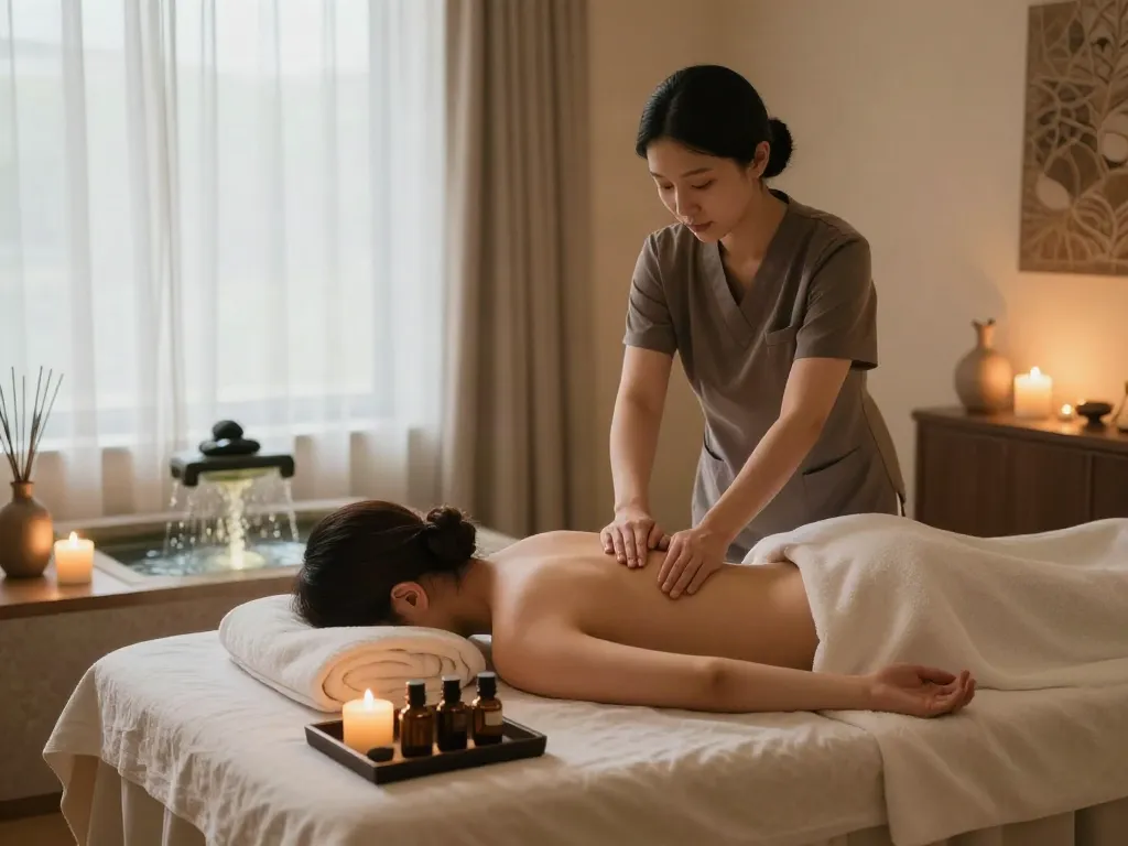 Experience Samsungdong's 출장마사지 in a luxurious spa with soothing ambiance, essential oils, and calming decor.