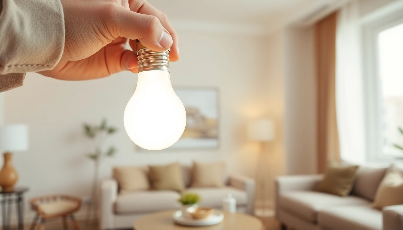 Install a19 led bulb in a contemporary living room lamp for optimal lighting.