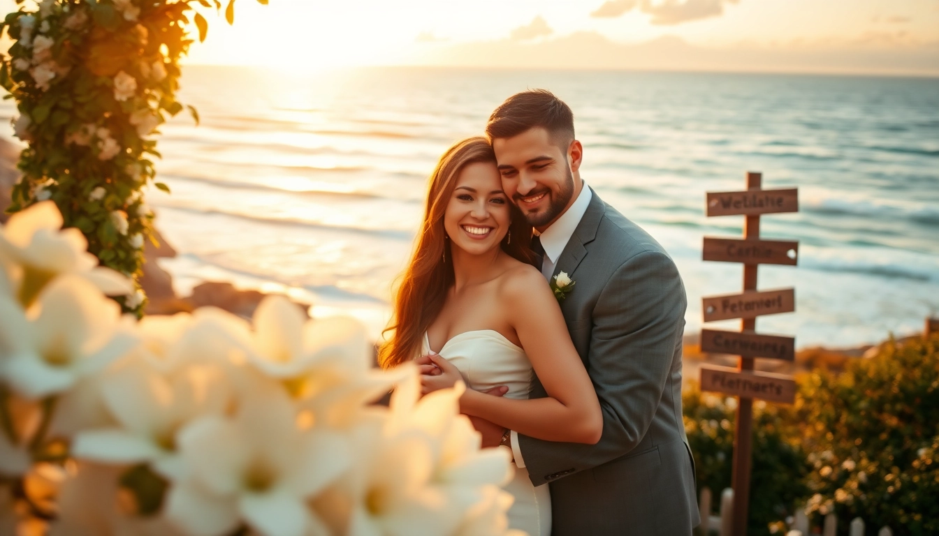Capture a joyful moment in Carmel wedding photography featuring a couple embracing with sunset backdrop.