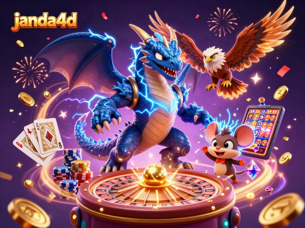 Menangkan jackpot dengan janda4d: ilustrasi kasino digital yang menakjubkan dan dinamis.