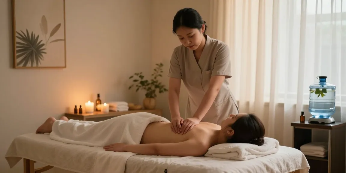 Swedish massage experience at https://www.makangs.com/region/국내/서울-/마사지-스웨디시, featuring a therapist in a peaceful spa.