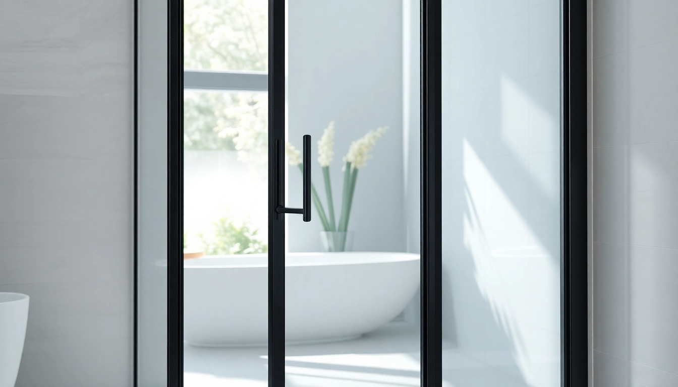 Elegant shower door black frame showcasing sleek design and modern aesthetics in a stylish bathroom.