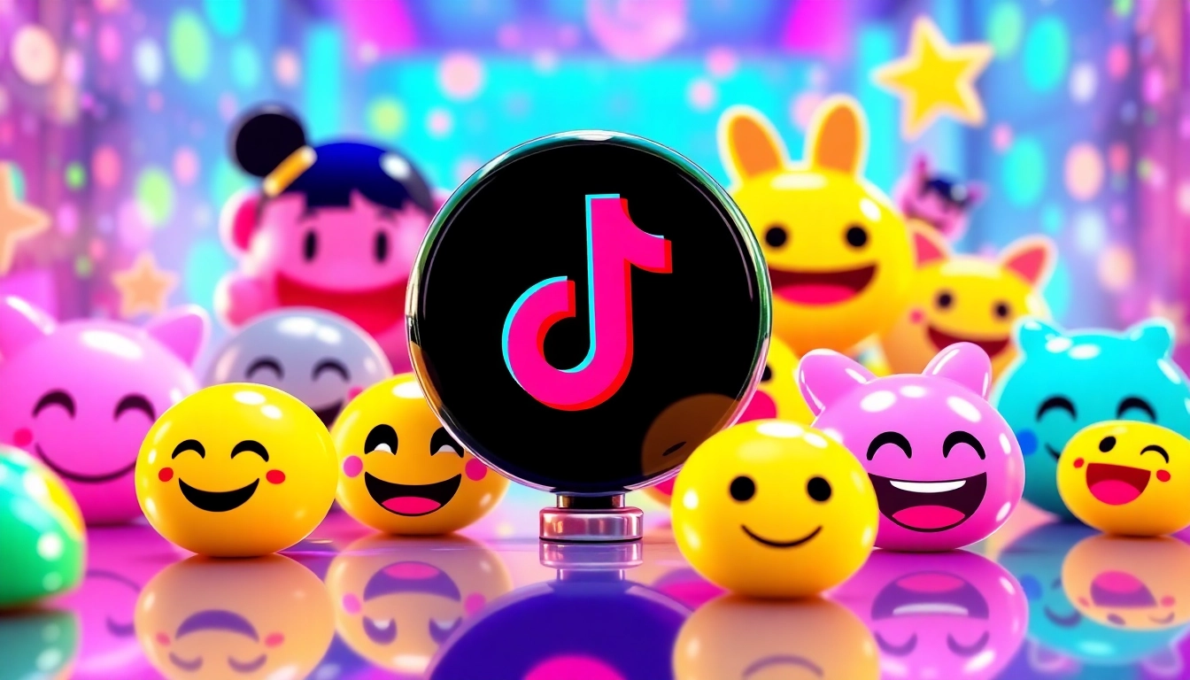 Showcasing tiktok emojis with vibrant colors in a digital space highlighting their unique designs.