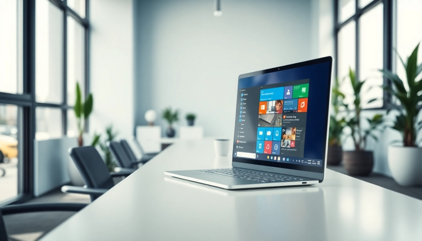 Zrób zrzut ekranu interfejsu Windows 11 na nowoczesnym biurku w jasnym biurze.