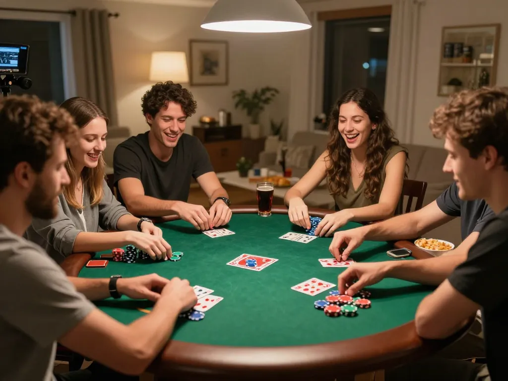 Participants enjoying an exciting poker game at home, showcasing sunwinapk-themed gameplay.