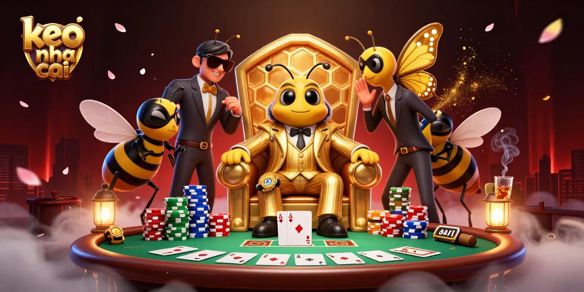 Engage in thrilling keo nha cai moments with a vibrant 3D scene showcasing a cartoon mob boss and its entourage at a poker table.