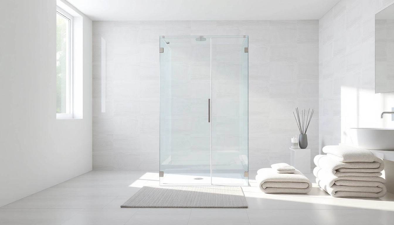 Stylish shower screen door in a modern bathroom, emphasizing transparency and sleek design.