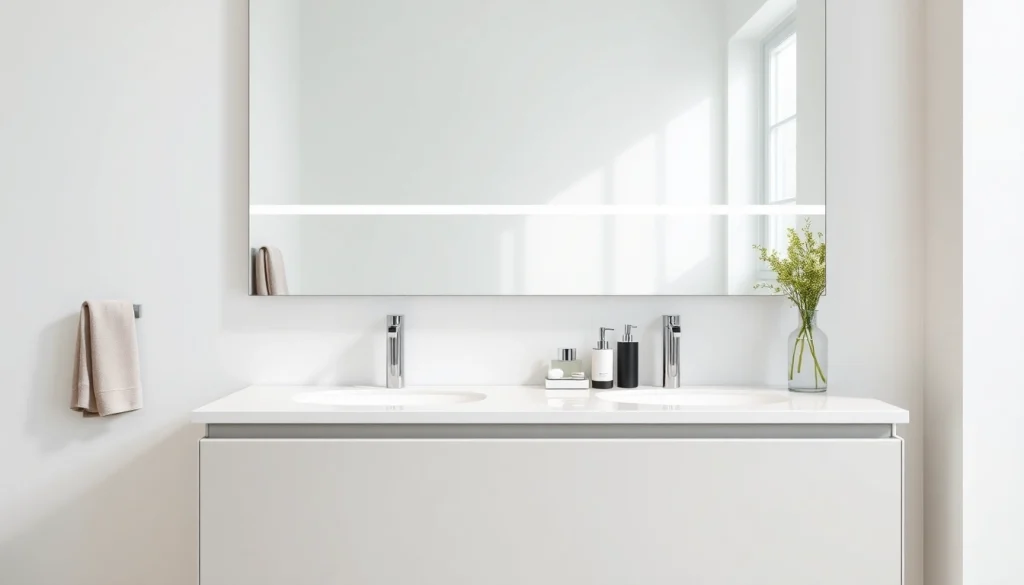 Sonni Spiegelschrank im modernen Badezimmer mit eleganten Details und natürlichem Licht.