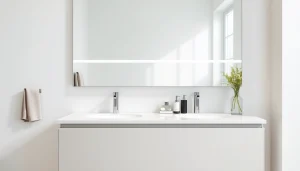 Sonni Spiegelschrank im modernen Badezimmer mit eleganten Details und natürlichem Licht.