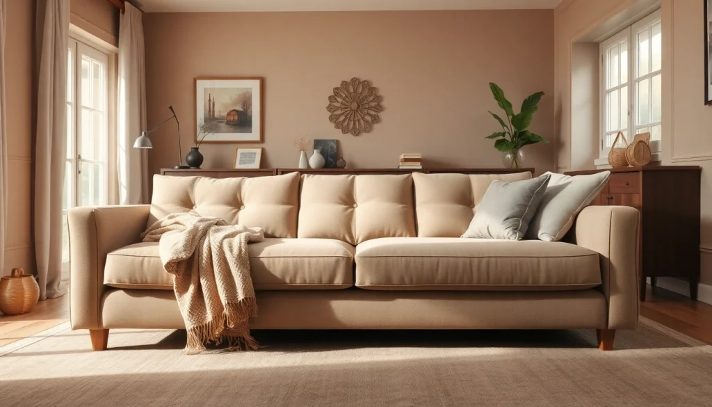 Cozy sofa bed UK in a stylish living room with inviting textures and warm lighting.