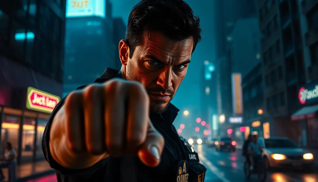 Witness A Deadly Chance protagonist poised for action in a moody urban setting, ready to confront danger.