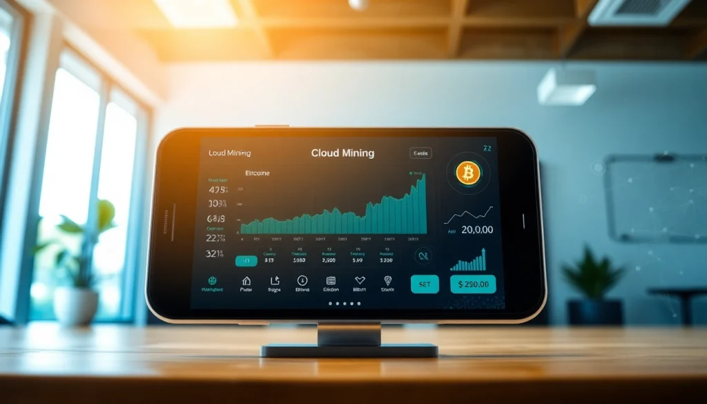 Engaging view of a cloud mining app interface on a mobile device, symbolizing innovation in cryptocurrency.