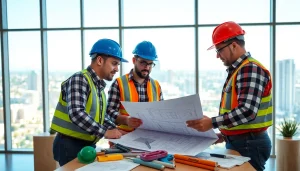 Teamwork at the southern california contractors association shown through professionals collaborating on construction plans.