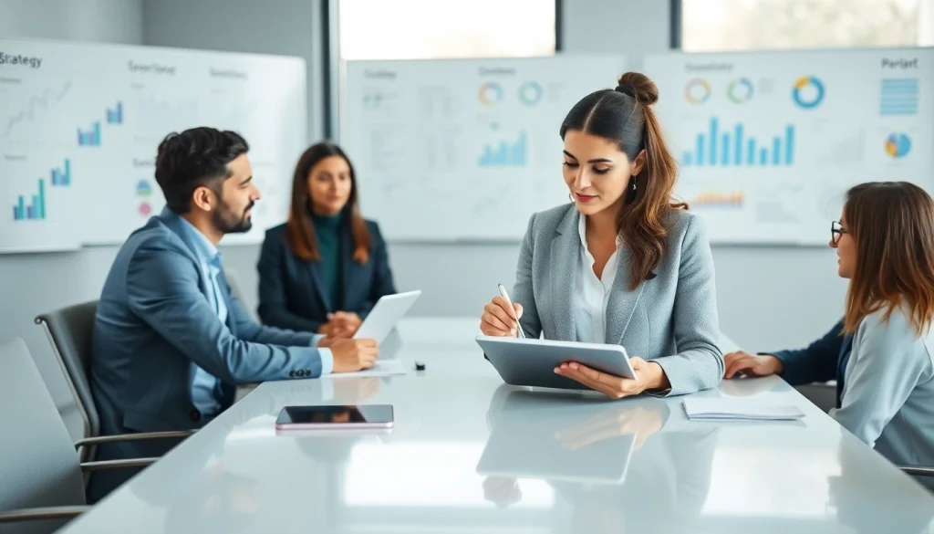 Engaging visual of Strategy Capture Management discussion with a professional team in a modern office.