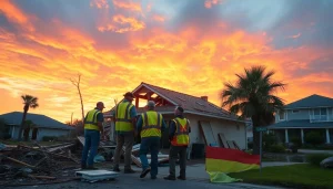 Assessing Florida Hurricane Damage with emergency responders in a devastated coastal area