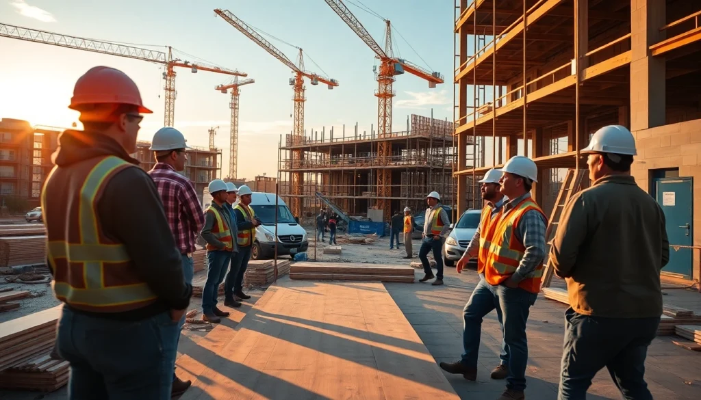 Workers diligently engaging in Austin construction activities at a lively building site.