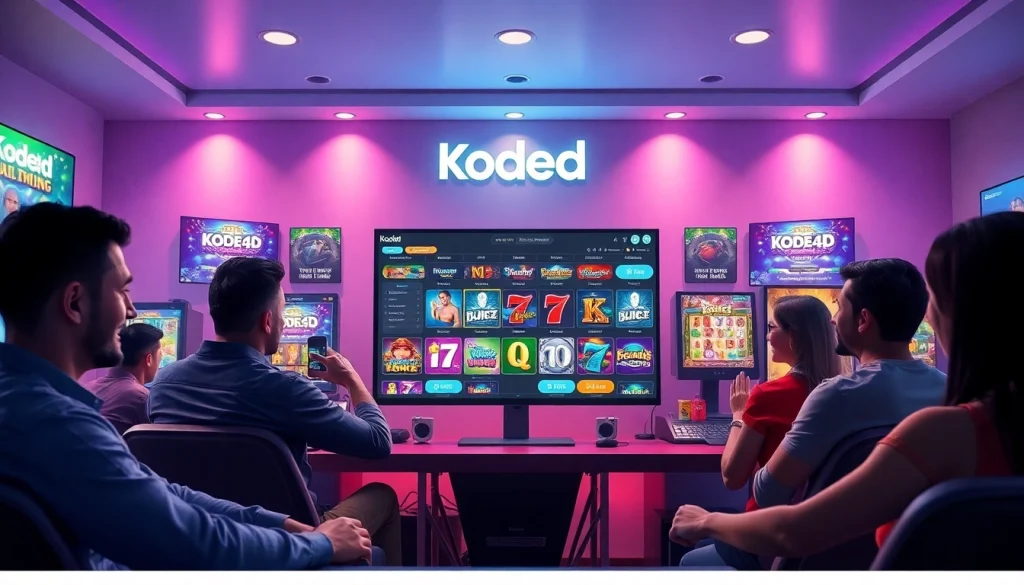 Kode4d slot gaming hub with diverse players enjoying vibrant games and supportive atmosphere.