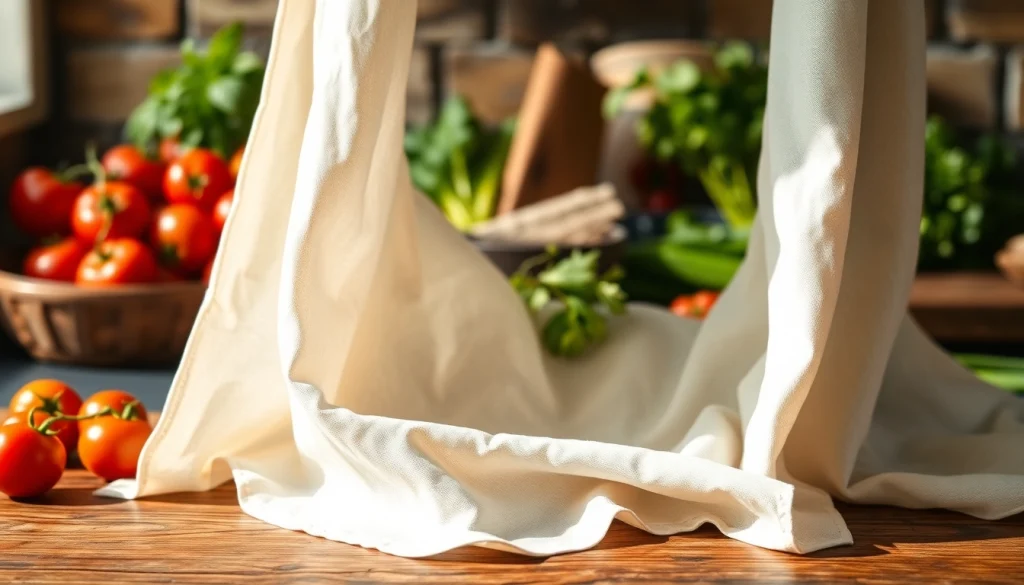 Gebruik van kaasdoek om verse ingrediënten te zeven, met een focus op de textuur en stijl.