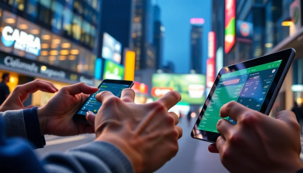 Engaging users with sports betting apps Alabama shown in an urban setting highlighting live updates.