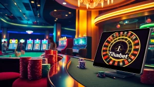 Engaging gamblers at https://thabet.vegas/ in a luxurious casino scene featuring vibrant gaming tables and exciting action.