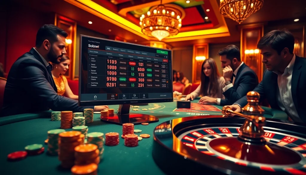 Experience unbeatable sbobet betting odds at a luxurious casino table with vibrant online elements.