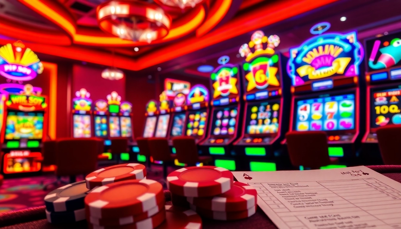 Experience exhilarating idnslot gameplay with vibrant slot machines and poker chips.