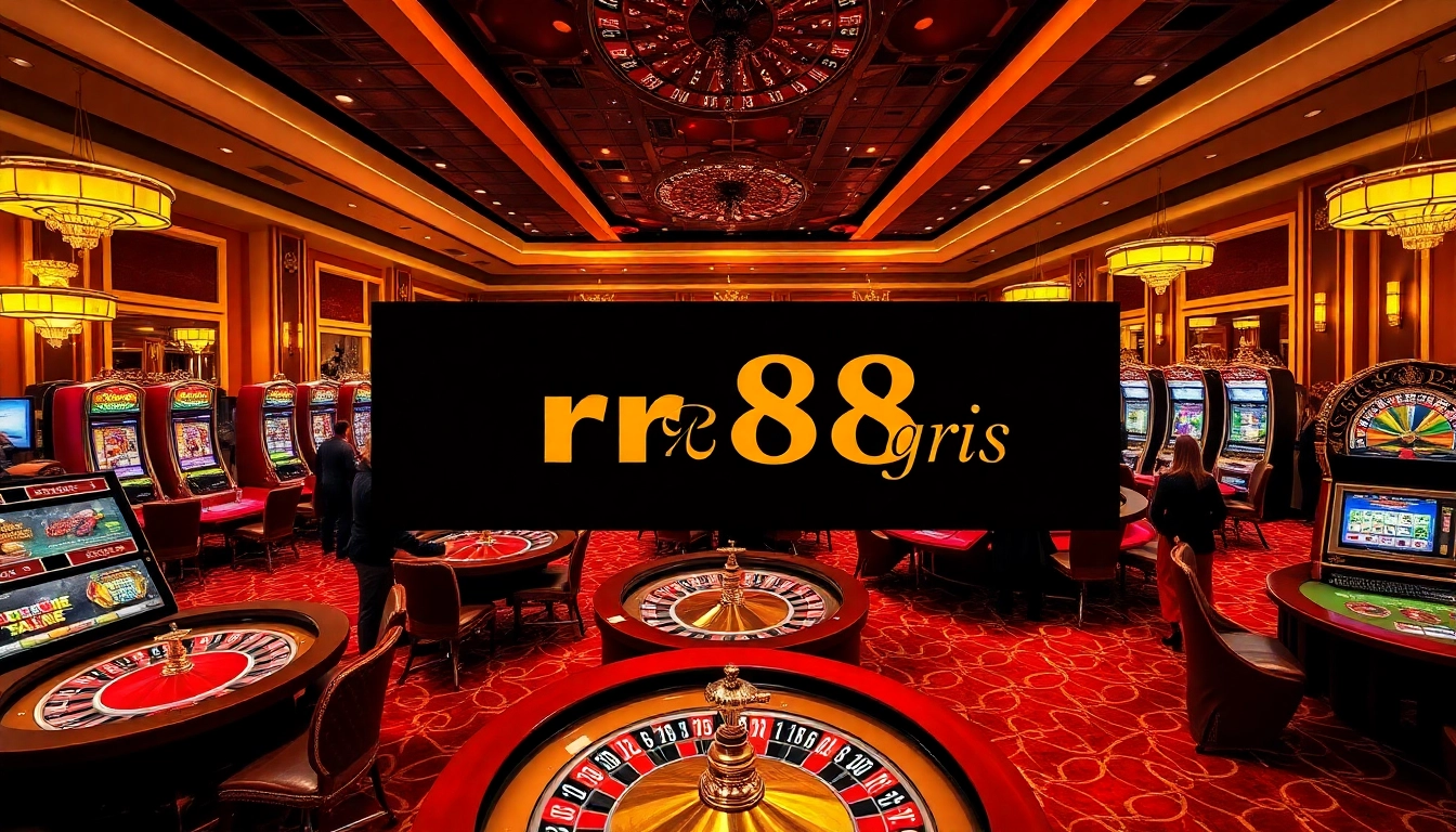 Experience rr88 gratis at an exciting casino with vibrant gaming tables and slot machines.