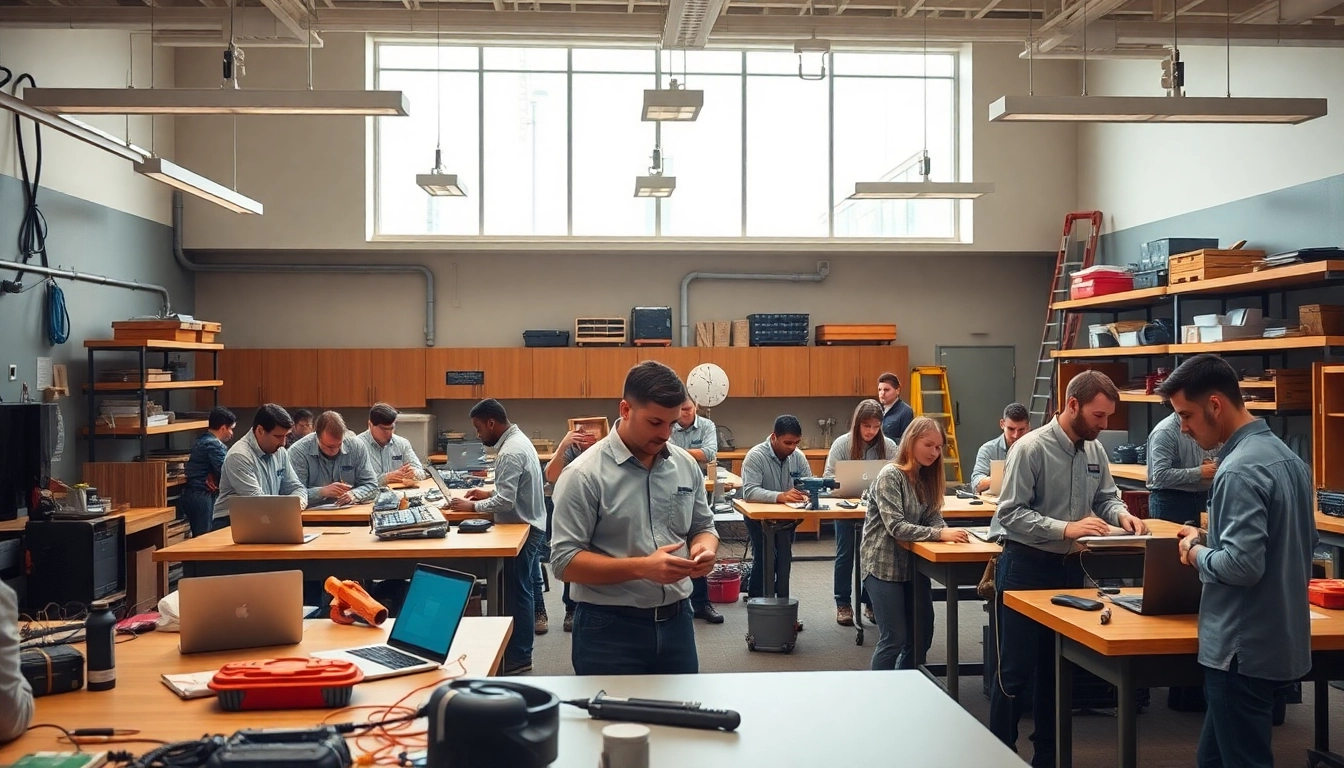 Students training in a Trade School Knoxville TN setting, showcasing hands-on learning and collaboration.