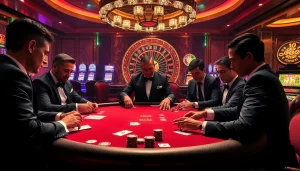 Engaged players at a luxurious poker table show excitement in this hidden wiki onion-themed casino scene.